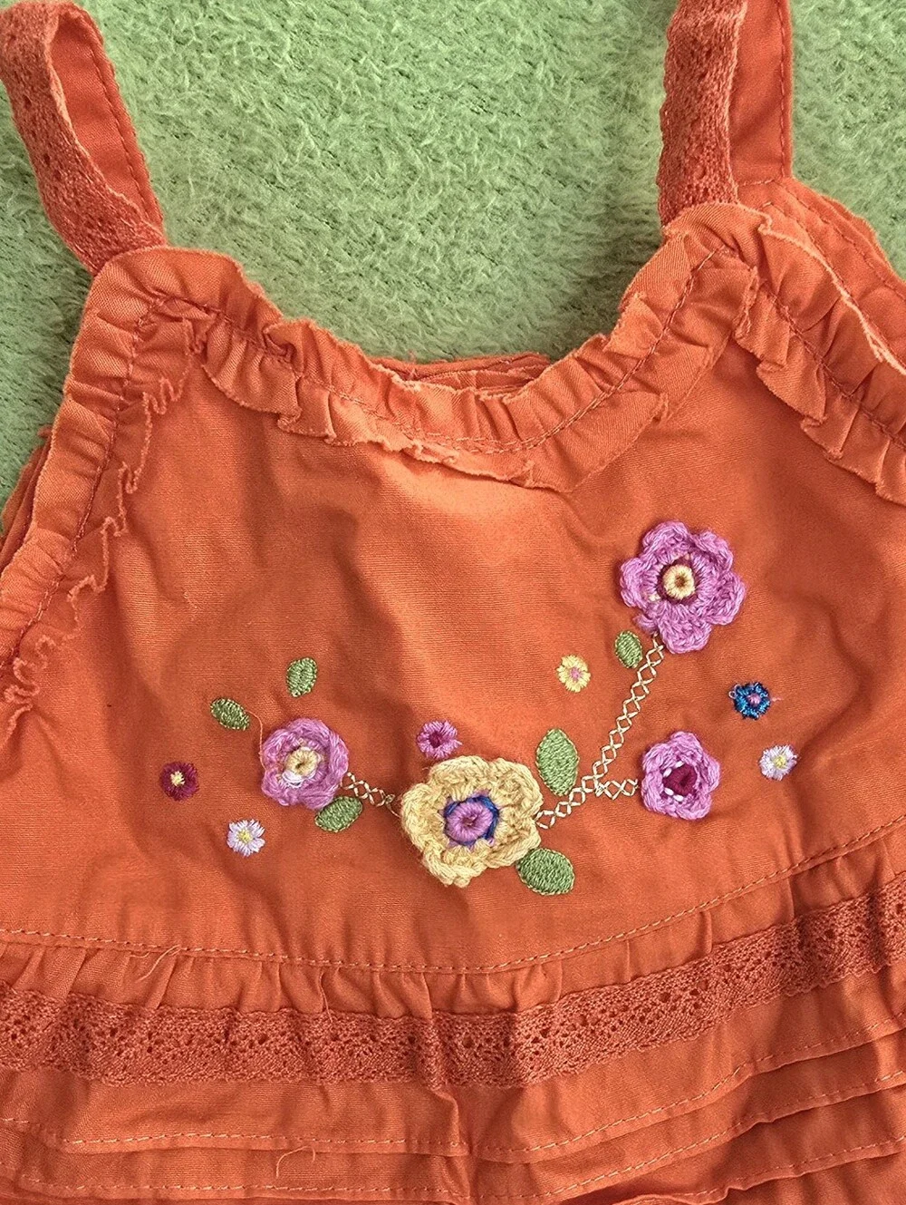 NWT  0-3M  Baby Girls -2P SUNDRESS Bright ORANGE Flowers - Ruffle + Panties (Q5)